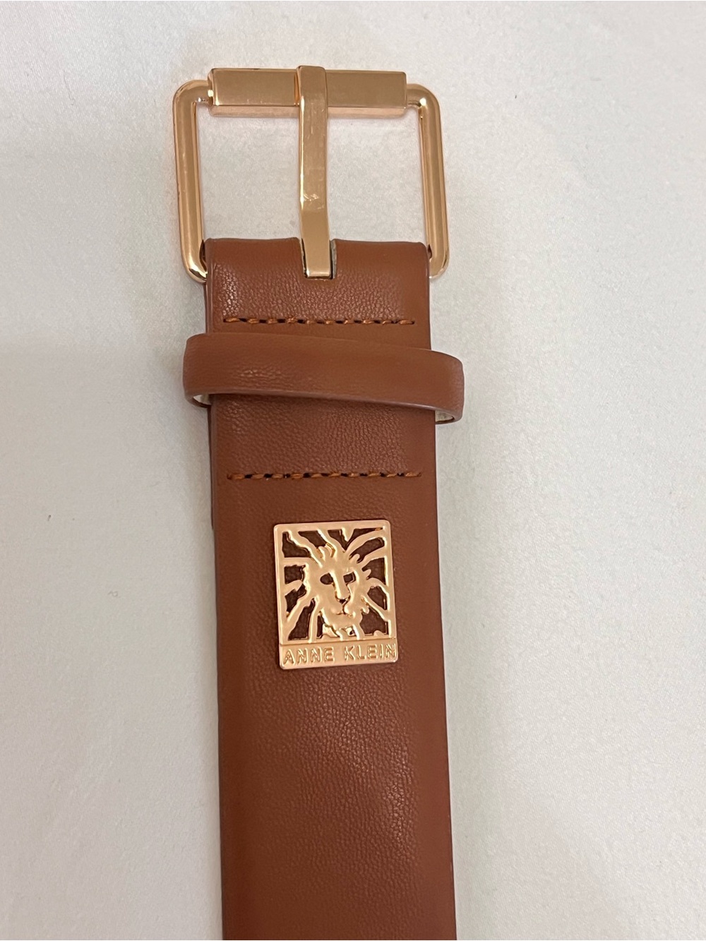 Anne Klein Tan Leather Belt with Gold-Tone Buckle
